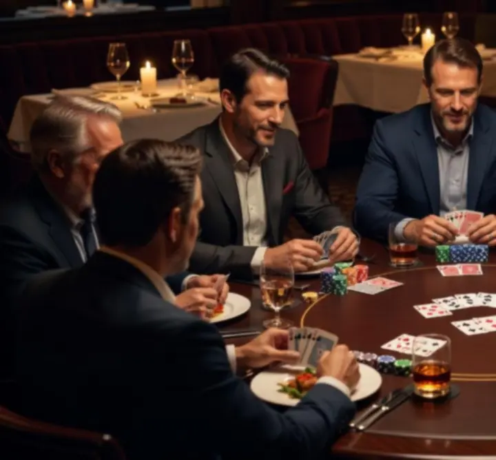Élő poker asztal este egy modern, elegáns magyar étteremben